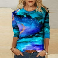 Ženski gradijentni print rukav okrugli izrez Loose Tors T majica Bluza plus veličina, svijetloplava