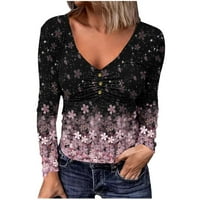 Ženska modna casual cvjetna tipka za tisak V izrez dugih rukava majica Top bluza pulover za žene vrhove