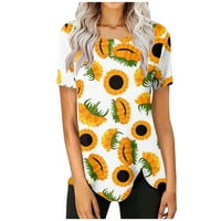 Ženski ljetni okrugli vrat kratkih rukava s majicama od tiskane majice, pulover Top Maxi haljina za