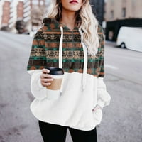 Dezsed Plus size Zimske žene Fuzzy duksev kaput na klirensu modni ženski patentni zatvarač V-izrez na vrhu pulover dugih rukava s kapuljačom s kapuljačom dukserice zelena l