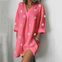 Dadaria Business Casual Haljine za žene Žene Modni dot Ležerne prilike Dugi rukav V-izrez Dreck Haljina Labava haljina Pink XS, žene