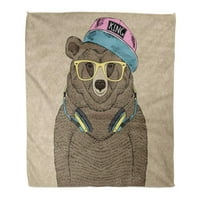 Bacanje pokrivača toplo ugodno print flanel hipster slatki portret medvjeda slušalica grafički dječak udoban mekani za krevet i kauč