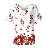 Feternal Womens Ljetni vrhovi V izrez Print T majice Majica kratkih rukava Casual Side Split Tunic Top