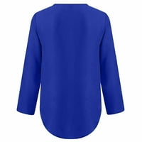Plus veličina dugih rukava, ženske ljetne majice s dugim rukavima Zip Tunic V-izrez Bluza za vrat na vrhu tamnoplave 18