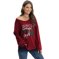 Ženska božićna majica Dugi rukavi Xmas Xmas Tree Ispis Tors Bluza Holiday Graphic Tee Vrhovi
