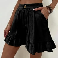 Penkaiy ženska modna čvrsta boja casual široki nog ruffle labavi visoki stručni kratke hlače kontroliraju gaćice s crnim na klirensu