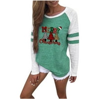 Scyoekwg ženske bluze i vrhovi Dressy Božićni print Duks pulover dugih rukava Raglan božićne majice