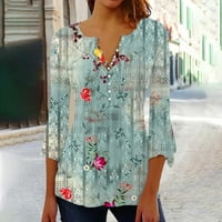 Huachen gumb dolje majice za žene ljetni cvjetni print tunički vrhovi Dressy Casual Bell Tri četvrtine