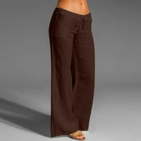 Žene Ležerne prilike, čvrste pamučne posteljine elastične strukske vučne pantalone Žene Ležerne hlače Smeđi XL