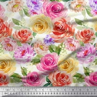 Soimoi bijela krep svilena tkanina od listova, ružičasta i breskva ruža akvarela od ispisane zanatske
