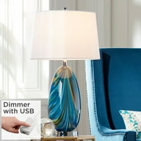 Possini euro dizajn Moderna stolna svjetiljka sa USB punjenjem PORT 27 visoka više plava umjetnička stakla bijela nijansa bubnja za dnevnu sobu spavaću sobu