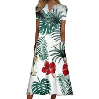 Ganfancp Womens Ljetne haljine Labave Ležerne prilike V-izrez Teretne s kratkim rukavima na plaži za odmor Long Haljina Green L # Kupovina na mreži