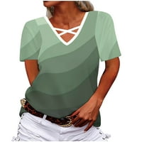 Kakina s ženskim vrhovima za ured V-izrez tine tine majice s kratkim rukavima bluza od labavih vrhova otisci vrhovi labavi majica zelena, m