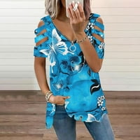 Ženske vrhove Trendy Popust patentni zatvarač V izrez izrez na kratkim rukavima majice slatki ljetni