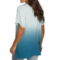 Loyisvidion Womans Majice Čišćenje Ženska moda Ležerne prilike Gradijent V-izrez Kratki rukav Labavi majica Vrhunska plava 14