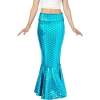 Ženska suknja za dugu sirena, metalik hologramska skala Ispis Slim Fit suknja sa bisernim lancem za