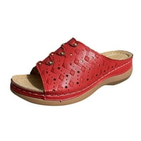 Papuče za žene modne žene Ljeto izdužene klinove cipele plaža peep toe prozračne sandale ženske papuče pu crveno 38