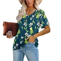 Žene slatke vrhove na prodaji Ležerne prilike V izrez Skraćeno rukav ljetni cvjetni tiskani Basic T košulja labava cvijeća ugodna ženska majica bluza Armion Green XL