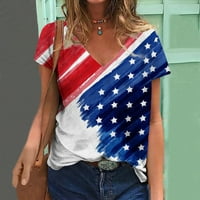 Žene četvrti julska bluza Dan neovisnosti Tunic V izrez Tees Slatke grafičke majice Trendy Tops kratkih rukava Majice Tamno plavi XL