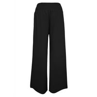 Široke pantalone za žene za žene joga hlače za vježbanje trčanje ženske čvrste boje elastične struke visoke struke široke noge pantalone casual pantalone crne s