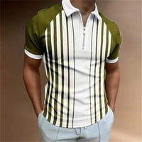 Polo majice za muškarce muški ležerni trak print patent zatvarača okrenite košulju s kratkim rukavima