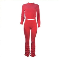 Tawop Lounge Hlače Žene Ljetne hlače Ženska modna linija Naslijeđene hlače Dugi rukavi Seksi pulover set crvena 12