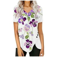 Ženski vrhovi cvjetne bluze s kratkim rukavima, Ležerne prilike, Ležerne žene Modni V-izrez Ljetna tunika