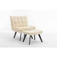 Elegantna bijela velvet fotelja sa otomanom - savremenim dizajnom, oblogom od pjene, crne metalne noge,