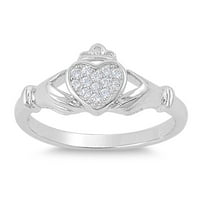 Dragocjeno srce Claddaghh kubni cirkonijski prsten srebrna 925