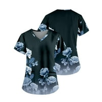 HHEI_K Ženska modna štampana radna uniforma sa džepnim majicama kratkih rukava TOP HOMENS Bluze i vrhovi