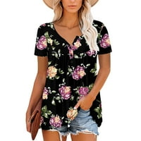 Yuwull Slatki ljetni vrhovi za žene Ženske ljetne tuničke okrugle vrat cvjetne tiskane majice Ležerne