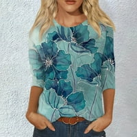 Mrigtriles Ljetne bluze za žene Žensko ljeto Tri četvrtine rukava Crewneck Ležerne ispisane bluze