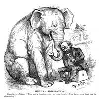 Phineas Taylor Barnum n. Američki showman. Sa svojim proslavljenim slonom Jumbo-om. Američki crtani film, 1882. godine, Thomas Nast. Poster Print by