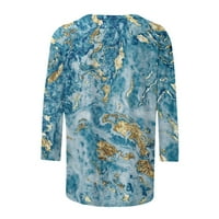 Dužina rukav ženski vrhovi moda Retro okrugli vrat Ispisani labavi udobni vrhovi pulover bluza plava
