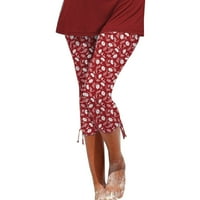 Ylioge zamorska za odmor za odmor za žene za žene nacrtavanje Ljeto Slim Fit pantalone strije Kapri trendy visoke cvjetne hlače s visokim strukom pantalone