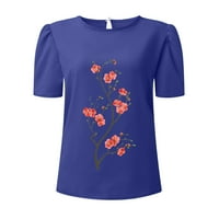 Dyfzdhu majica za žene preklopni kratki rukav crew cvijet od tiskane majice Top casual slim majice Tee bluza