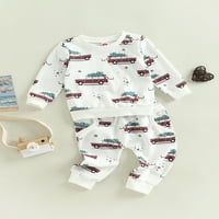 Hirigin novorođenčad božićne odjeće, crtani automobil Print tisak dugih rukava okrugli vrat pulover + elastične pantalone u struku