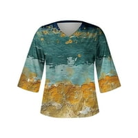 Ganfancp Dužina rukava Žene Ležerne prilike V-izrez Tunic Tops Ispis Udobne pulover Bluze Multicolor