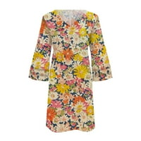 Umitay haljine za žene Ženski modni temperament Elegantni svježi cvjetni ispisani V-izrez rukavi mini