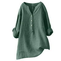 Ženske vrhove Ležerne bluza s dugim rukavima Čvrsta ženska moda Henley ljeto zeleni