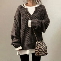 Rovga ženski džemperi ženski vučni pulover V-izrez ženski dugi rukav pleteni temperament C tmuter džemper