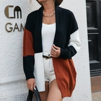 Stalni ženski džemper Ženska povremena klasična plaćena boja blokiranje veliki džep s dugim rukavima kardigan kava