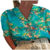 Ženski kratki rukav casual vrhovi cvjetni ispis rever za majicu