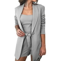 Hlače za ženskom čišćenju $ Žene postavlja čvrsto trodijelno žensko odijelo sa prslukom + odijelo + kratke hlače siva l