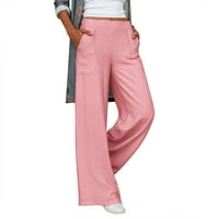 LisingTool pantalone za žene Žene Ležerne prilike sa velikim visokim visokim visokim hlačama sa širokim nogama udobne ravne pantalone za noge sa džepovima širine hlače za žene ružičaste