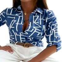 Niveer Ležerne pruge Down bluza za žene za žene s dugim rukavima Tunic vrhovi poslovnih rever vrata