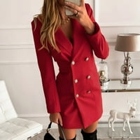 Riforla ženska ležerna svjetla tanka dugačka jakna tanka kaput dugih rukava s dugim rukavima niz gumbi za džemper u džepu Blazer Blazers za žene crvene s