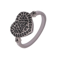 Srčani klaster okrugli crni spinel draguljski sterling srebrne žene prstenziju-7,5