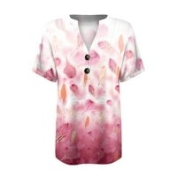 Gotyoou Ženska cvjetna tipka V-izrez Retro gradijentni vrhovi print kratkih rukava casual osnovna majica