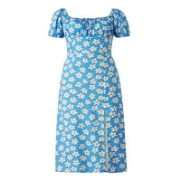 Biekopu Žene Ljeto haljina s kratkim rukavima, cvjetni ispis Square Square Sredstva Split Verzija odjeća